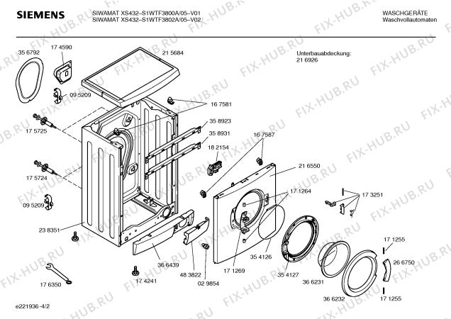 Схема №1 S1WTF3800A SIWAMAT XS432 с изображением Таблица программ для стиралки Siemens 00581969