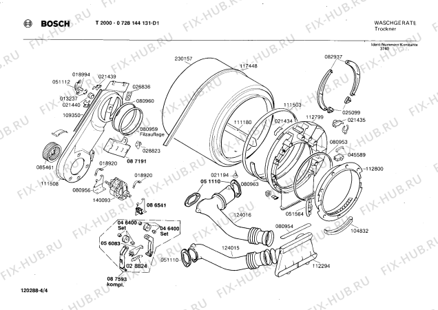 Взрыв-схема сушильной машины Bosch 0728144131 T2000 - Схема узла 04