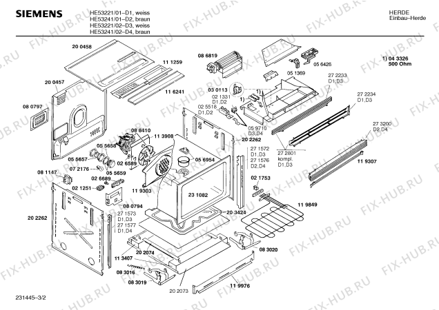 Взрыв-схема плиты (духовки) Siemens HE53241 - Схема узла 02