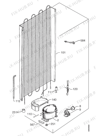 Взрыв-схема холодильника Husqvarna Electrolux QT231RI - Схема узла Cooling system 017
