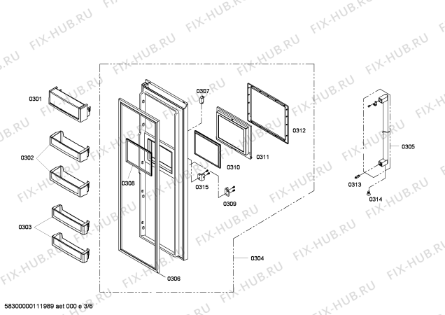 Схема №1 KA58NV40TI с изображением Дверь для холодильника Siemens 00243843