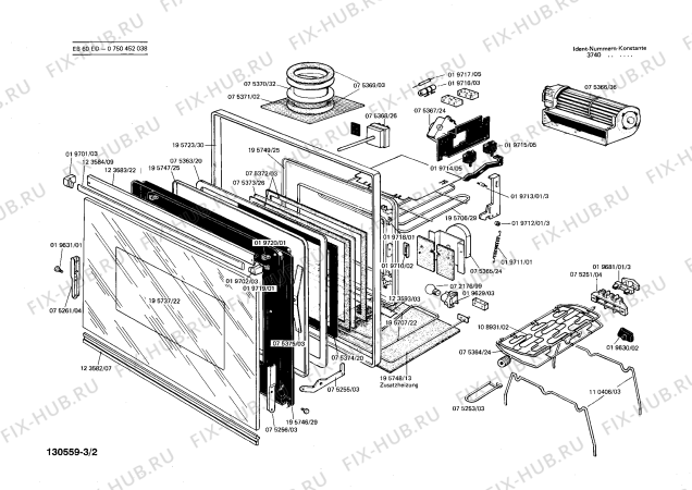 Взрыв-схема плиты (духовки) Bosch 0750452038 EB60ED - Схема узла 02