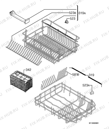 Взрыв-схема посудомоечной машины Elektra Bregenz GIV845 - Схема узла Basket 160