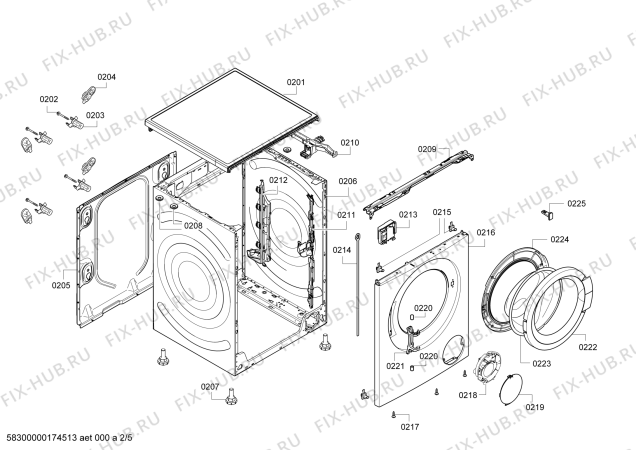 Схема №1 WAK20200UA с изображением Бак для стиральной машины Bosch 00715277