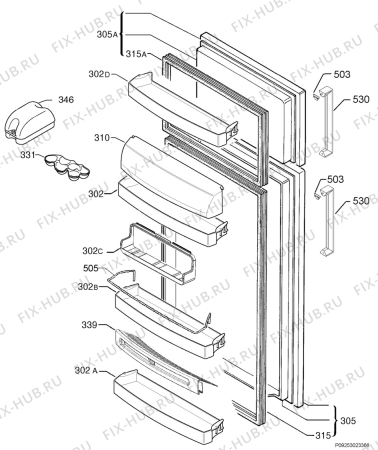 Взрыв-схема холодильника Rex Electrolux FQ450XSA+ - Схема узла Door 003