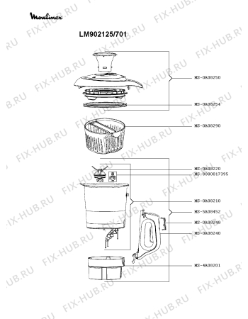 Взрыв-схема блендера (миксера) Moulinex LM902125/701 - Схема узла 2P004698.2P2