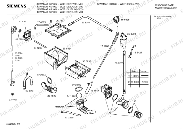 Схема №1 WXS1062EU SIWAMAT XS 1062 с изображением Инструкция по установке и эксплуатации для стиральной машины Siemens 00587512