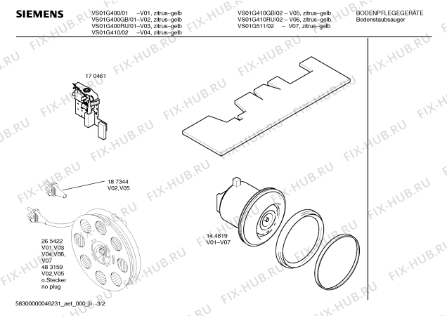 Взрыв-схема пылесоса Siemens VS01G511 SUPER SX 1500W - Схема узла 02