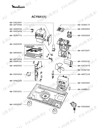 Взрыв-схема микроволновой печи Moulinex ACY6A1(1) - Схема узла 5P002045.3P3