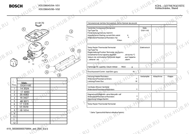 Взрыв-схема холодильника Bosch KSU36645 - Схема узла 03