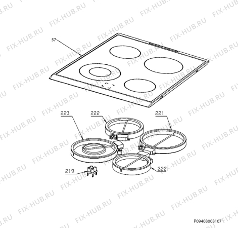 Взрыв-схема плиты (духовки) Electrolux EKC513518X - Схема узла Hob