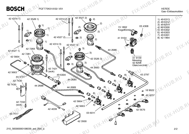 Схема №1 PGF775K01A с изображением Горелка для плиты (духовки) Bosch 00496313