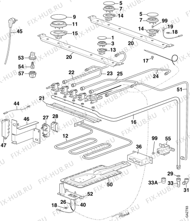 Взрыв-схема плиты (духовки) Electrolux EK6125BBU - Схема узла Oven and Top functional parts