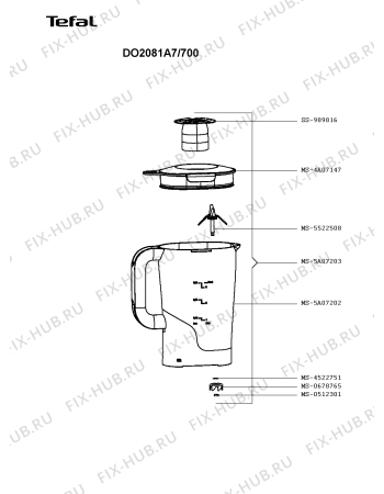 Взрыв-схема кухонного комбайна Tefal DO2081A7/700 - Схема узла QP003901.4P3