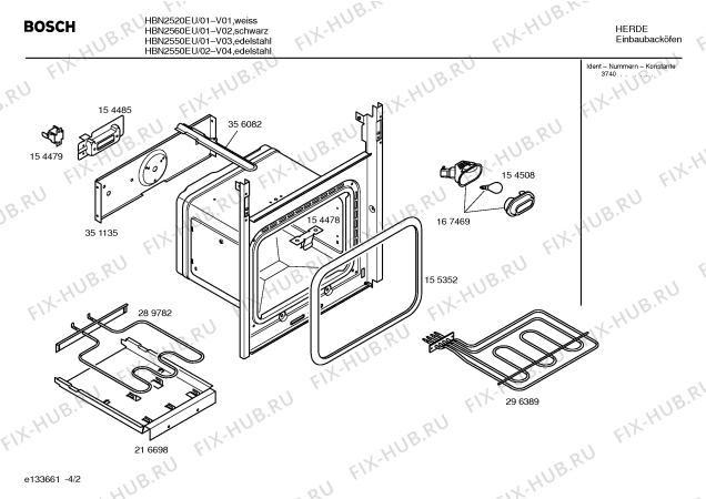 Схема №1 HBN2350AU с изображением Передняя часть корпуса для плиты (духовки) Bosch 00360452