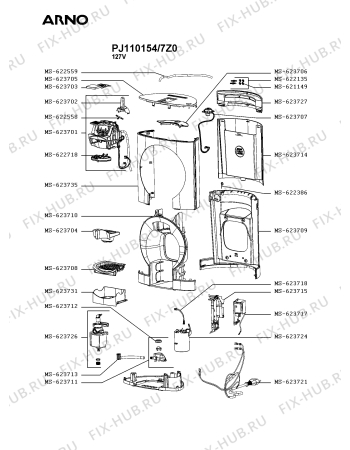 Схема №1 PJ110554/7Z0 с изображением Микротермостат для кофеварки (кофемашины) Seb MS-623724