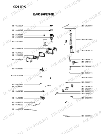 Взрыв-схема кофеварки (кофемашины) Krups EA8320PE/70B - Схема узла YP004640.2P2