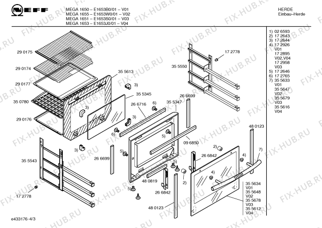 Взрыв-схема плиты (духовки) Neff E1653J0 MEGA 1653 - Схема узла 03