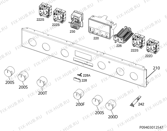 Взрыв-схема плиты (духовки) Electrolux EKC54502OX - Схема узла Command panel 037