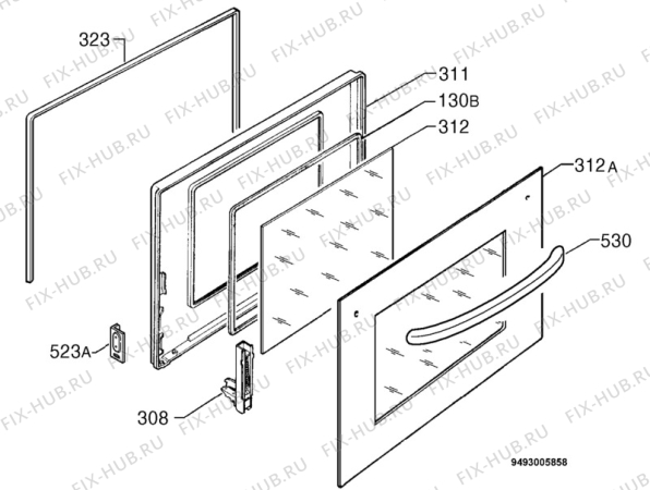 Взрыв-схема плиты (духовки) Zanussi ZBM878X - Схема узла Door 003