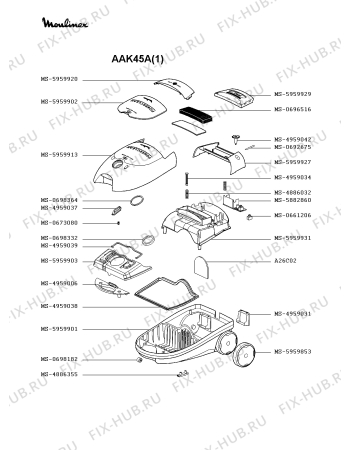 Взрыв-схема пылесоса Moulinex AAK45A(1) - Схема узла PP002382.1P3