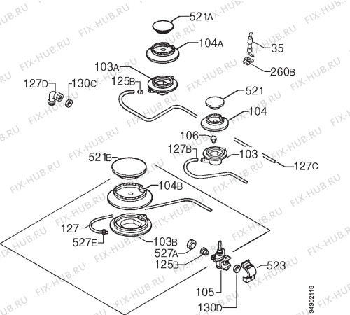 Взрыв-схема плиты (духовки) Zanussi ZXF631IT - Схема узла Functional parts 267