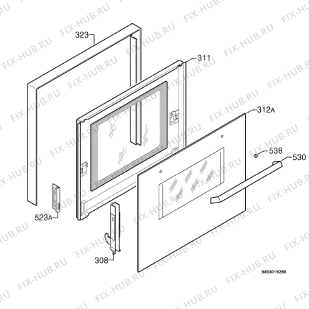 Взрыв-схема плиты (духовки) Zanussi ZOB985QX - Схема узла Door 003