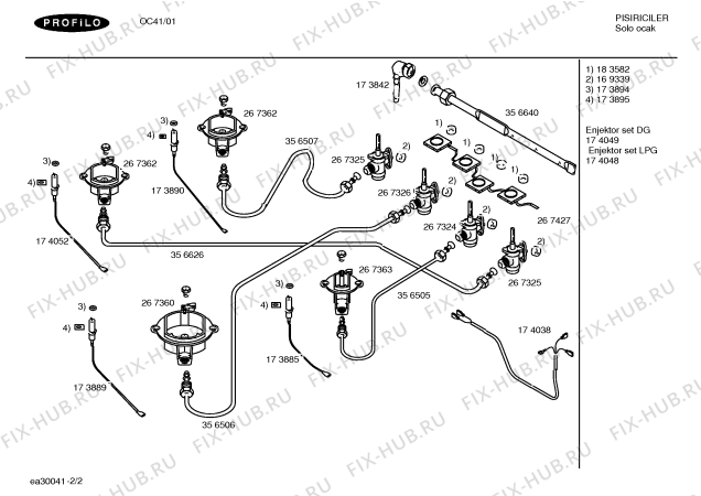 Схема №1 OC41 PROFÝLO EUROLUX 4 GAZLI SETÜSTÜ OCAK с изображением Столешница для плиты (духовки) Bosch 00238002