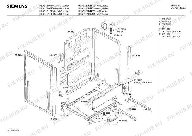 Взрыв-схема плиты (духовки) Siemens HL66121SF - Схема узла 02