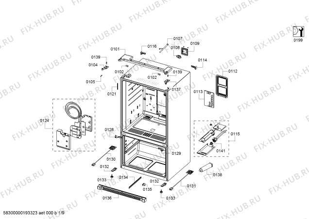 Схема №1 B26FT50SNS с изображением Шарнир для холодильника Bosch 12019143