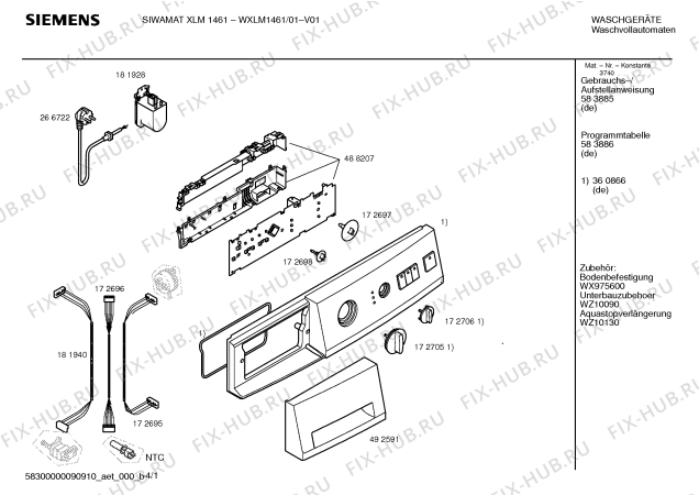 Схема №1 WXLM1461 SIWAMAT XLM 1461 с изображением Таблица программ для стиралки Siemens 00583886