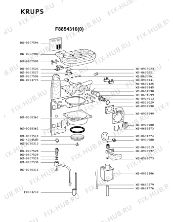 Взрыв-схема кофеварки (кофемашины) Krups F8854310(0) - Схема узла 7P001861.9P3