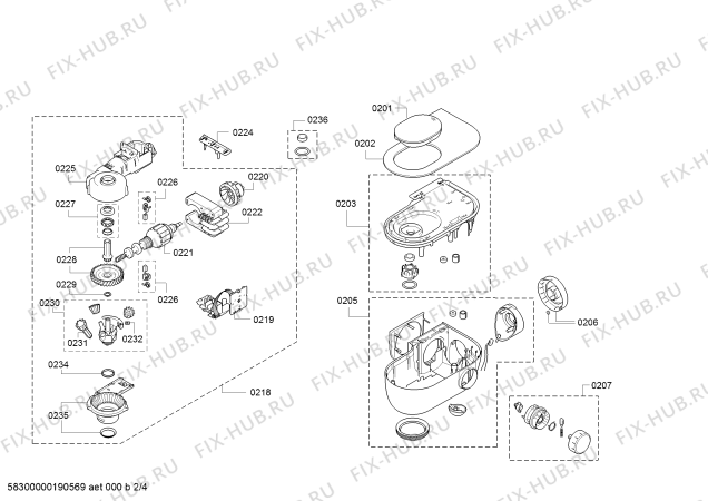 Взрыв-схема кухонного комбайна Bosch MUM58234 - Схема узла 02