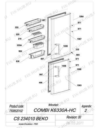 Взрыв-схема холодильника Beko CS234010 (7508520102) - EXPLODED VIEW DOORS CS 234010 BEKO