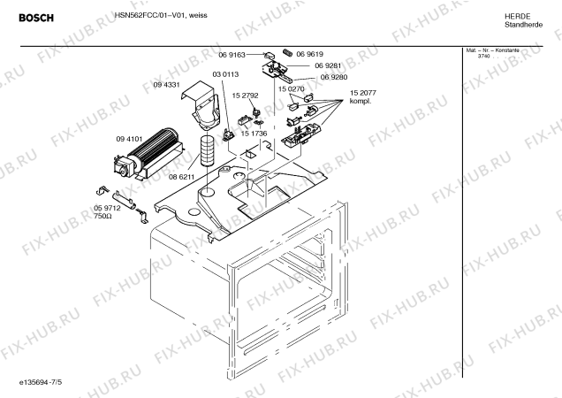 Схема №1 HSN562N с изображением Терморегулятор для плиты (духовки) Bosch 00264507