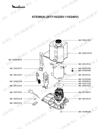 Взрыв-схема соковыжималки Moulinex A75366(4) - Схема узла RP000870.3P2