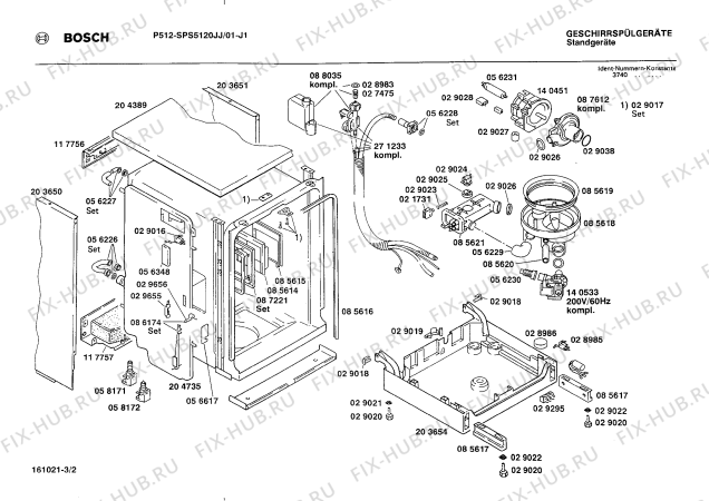 Взрыв-схема посудомоечной машины Bosch SPS5120JJ - Схема узла 02