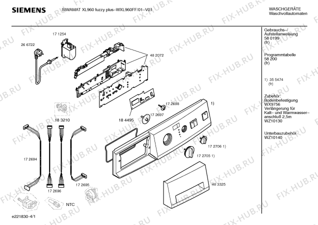 Схема №1 WXL960FF SIWAMAT XL 960 fuzzy plus с изображением Таблица программ для стиралки Siemens 00580200