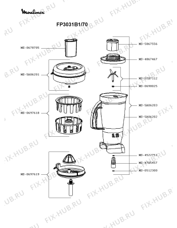Взрыв-схема кухонного комбайна Moulinex FP3031B1/70 - Схема узла GP003140.8P3