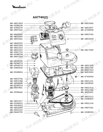 Взрыв-схема кухонного комбайна Moulinex AA774H(2) - Схема узла 4P000263.2P4