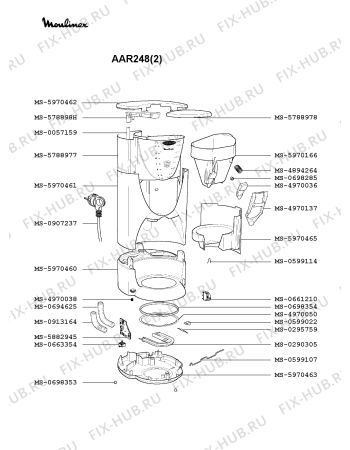 Взрыв-схема кофеварки (кофемашины) Moulinex AAR248(2) - Схема узла 6P001858.2P2