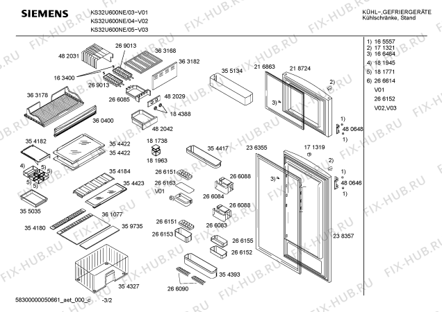 Взрыв-схема холодильника Siemens KS32U600NE - Схема узла 02