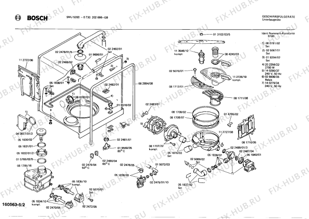 Взрыв-схема посудомоечной машины Bosch 0730202666 SMU5200 - Схема узла 02