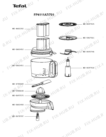 Взрыв-схема кухонного комбайна Tefal FP4111A7/701 - Схема узла YP003779.8P2