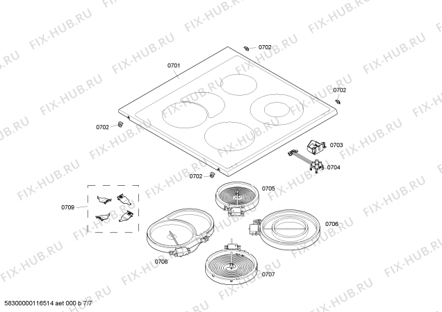 Взрыв-схема плиты (духовки) Bosch HLN654020 - Схема узла 07
