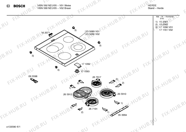 Схема №1 HSN280BEU с изображением Панель управления для плиты (духовки) Bosch 00354056