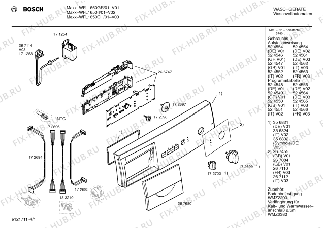 Схема №1 WFL1650GR WFL1650 с изображением Инструкция по установке и эксплуатации для стиралки Bosch 00524547