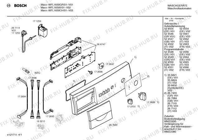 Схема №1 WFL1650II WFL1650 electronic riconoscimento carico с изображением Инструкция по установке и эксплуатации для стиралки Bosch 00524552