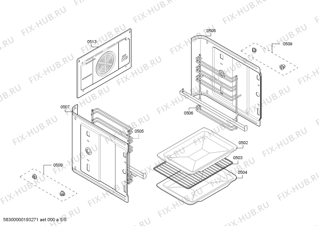 Взрыв-схема плиты (духовки) Siemens HB43GR255 H.SE.NP.L2D.IN.GLASS.S5b.B.E0_C/// - Схема узла 05