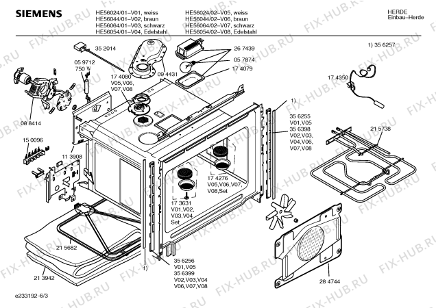 Взрыв-схема плиты (духовки) Siemens HE56064 S2001 - Схема узла 03